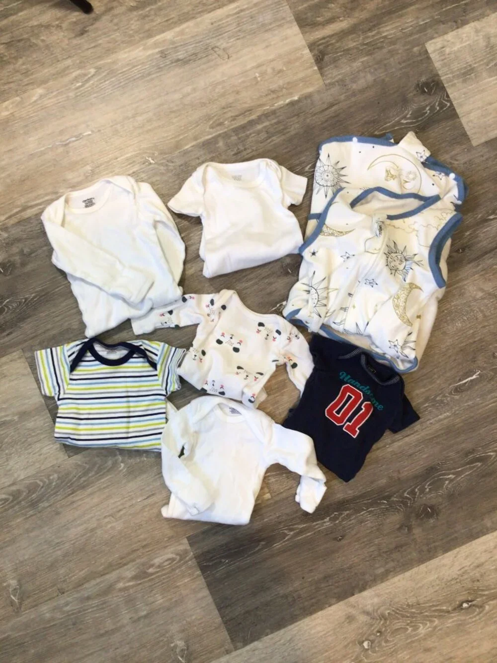 7pc Newborn 0/3 Month Onesies and Sleep Sack Bundle